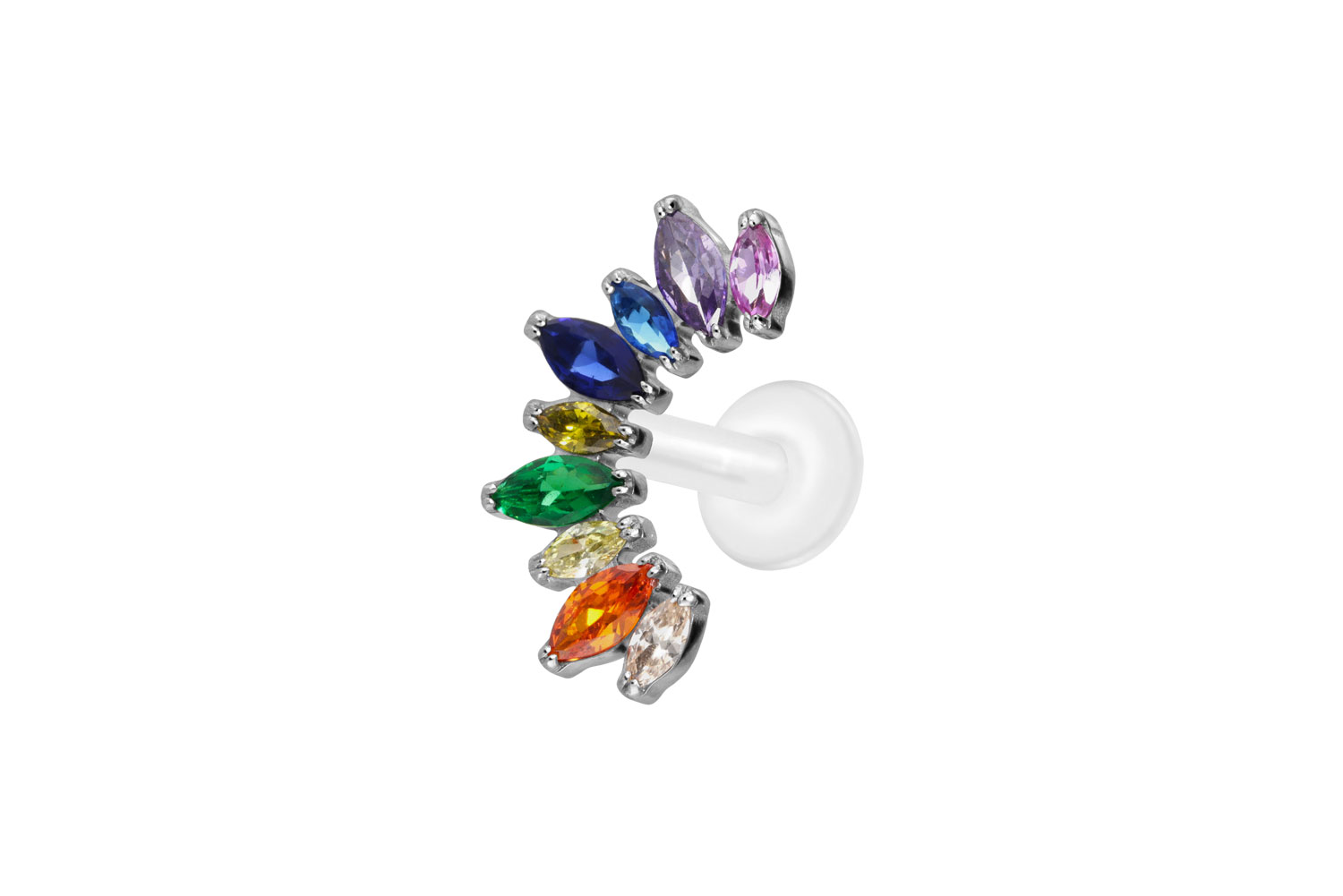 PTFE Labret Piercing mit Innengewinde + Titan-Aufsatz BUNTER KRISTALLBOGEN